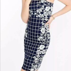Express navy blue floral strapless midi dress xs
